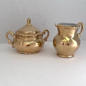 VTG MCM Gold Gilt China Creamer & Lidded Sugar Bowl Japan Arnart Creations M4010